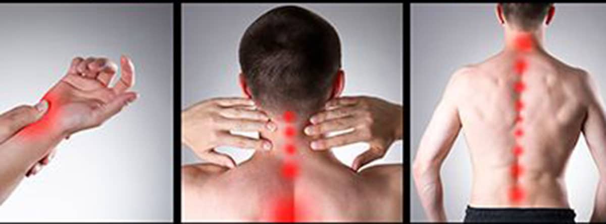 Hombre de espaldas con puntos de dolor en rojo