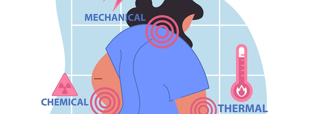 Receptores del dolor: ilustración de mujer de espaldas con puntos de dolor