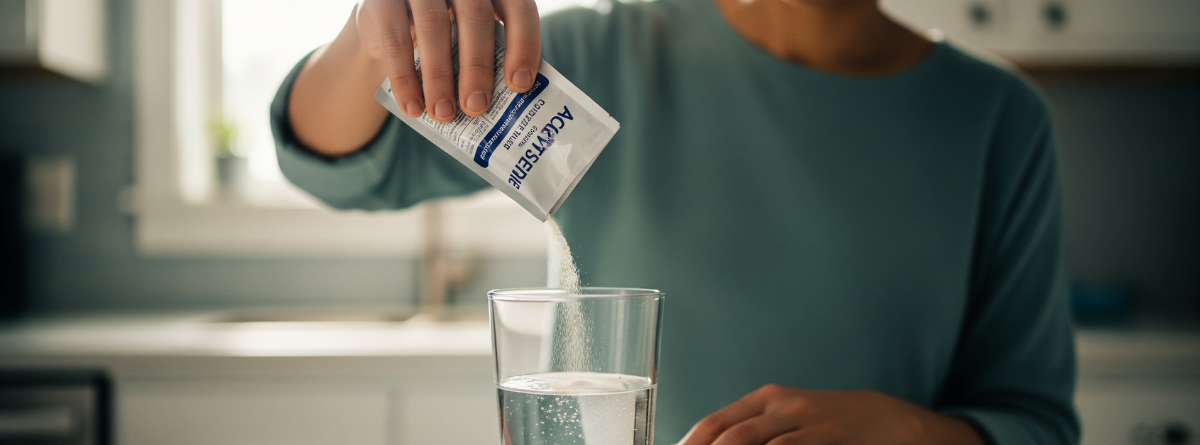 Una persona tomando acetilcisteina en sobre