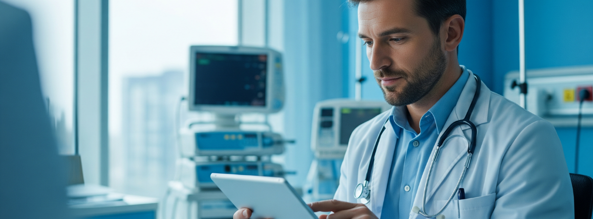 medico mirando una tablet
