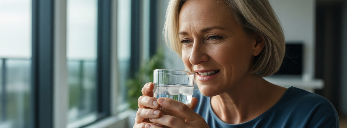 mujer bebiendo agua fria