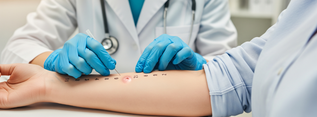 Prueba de alergenos en el brazo