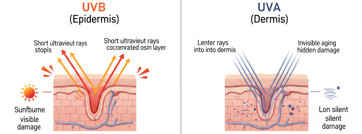 actuacion visual de como funcionan los rayos uvb y uva