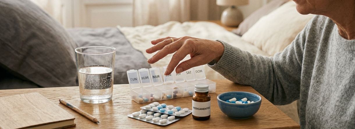 persona organizando sus medicinas diarias