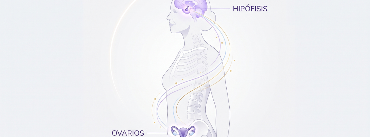ilustración del cuerpo de la mujer indicando  los ovarios y hipófisis